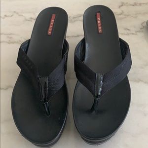 Prada Black Wedged Flip Flops Sz 41